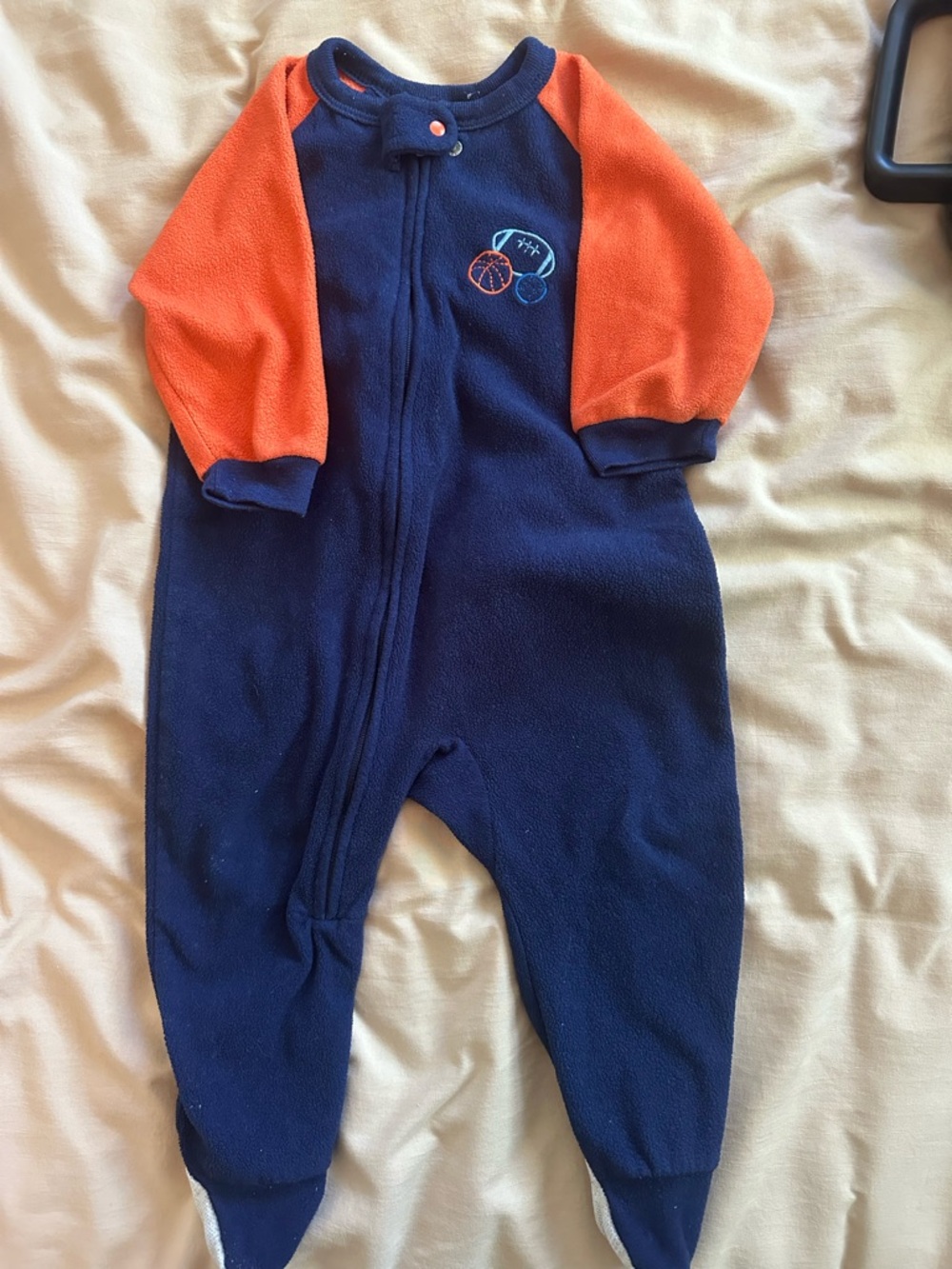 Gerber Navy and Orange Fleece Footed One-Piece 18 month